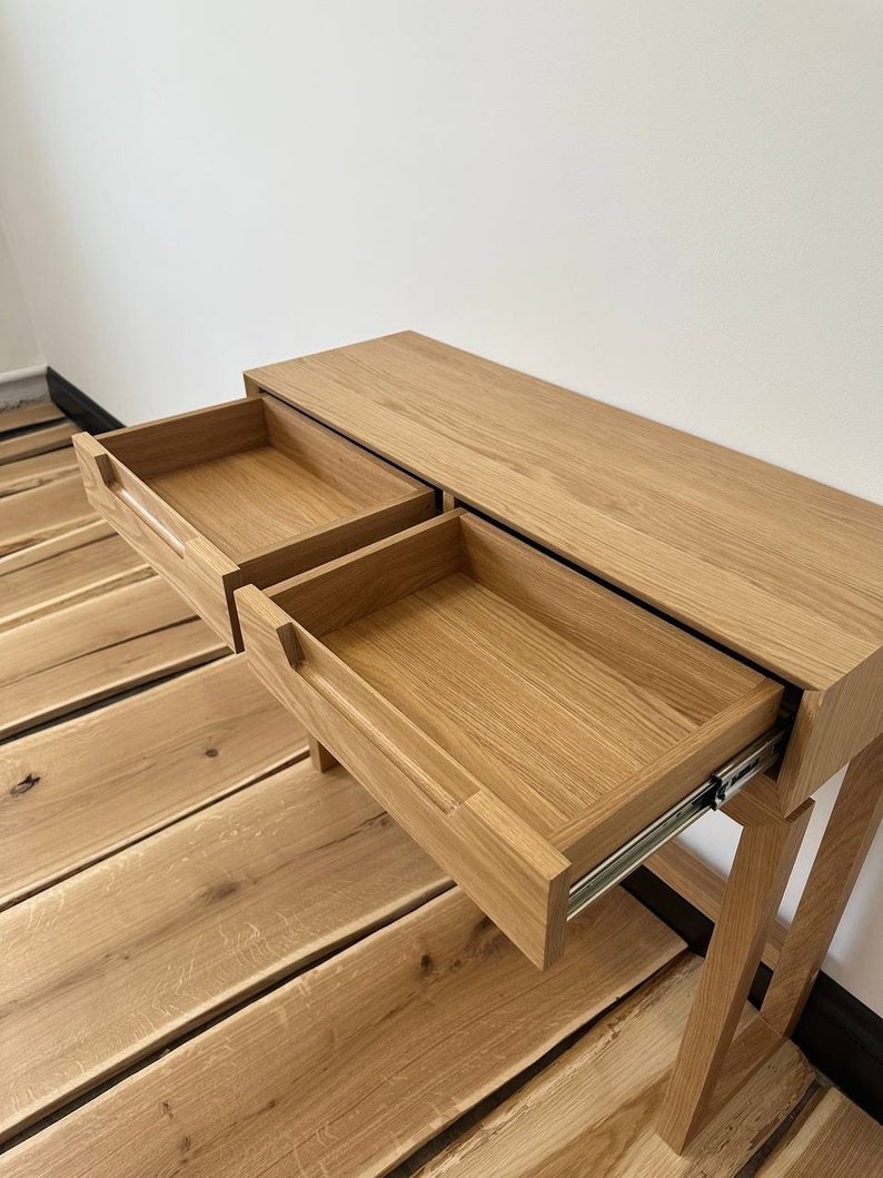 white oak console table with drawers, narrow long solid wood entry table, skinny small console table for living room, scandinavian furniture image 5