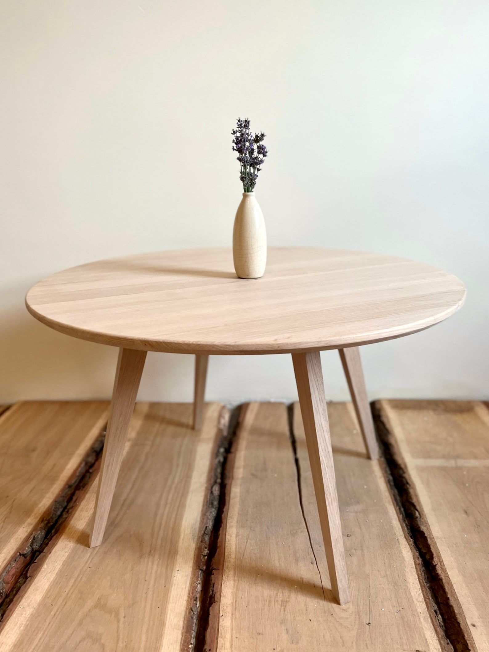 Round Solid Wood Oak Coffee Table, Rustic Circle Coffee Table, Mid ...