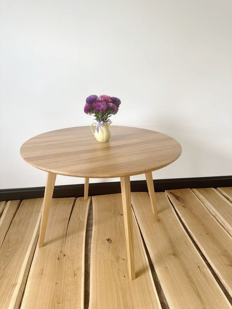 Round Solid Oak Wood Dining Table, Large Custom Kitchen Table, Modern ...