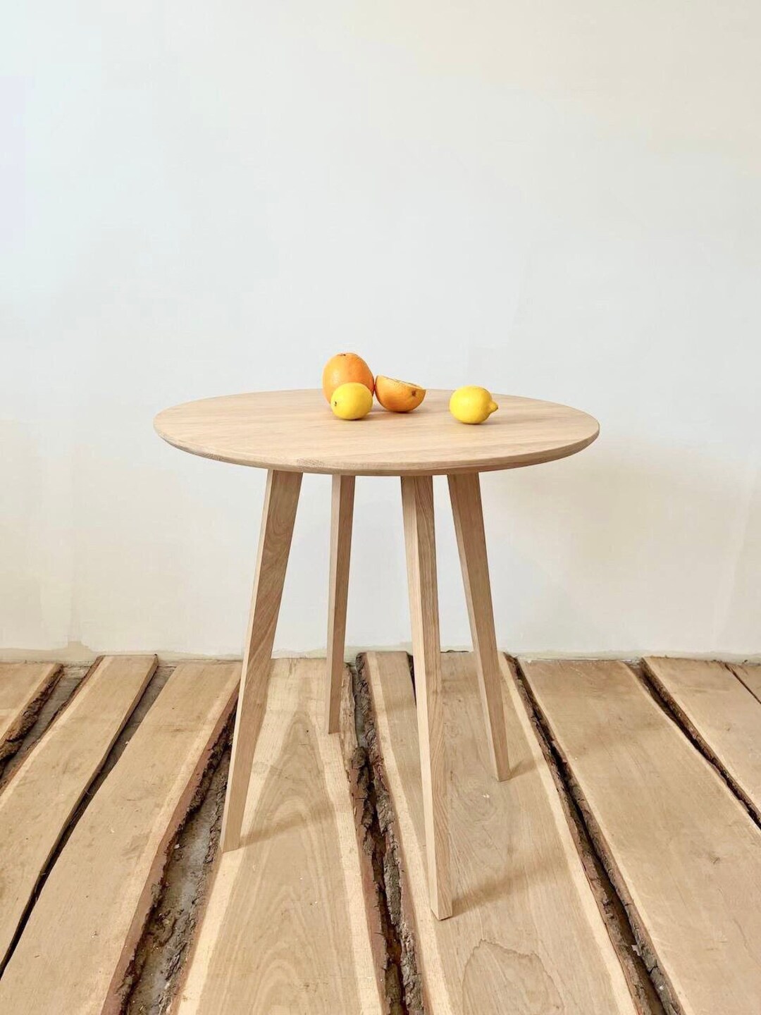 Round Solid Wood White Oak Dining Table, Mid Century Large Dining Table