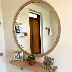 round wood mirror wall decor, oversized large mirror bathroom vanity, mid century modern mirror for vanities, aesthetic mirror image 3