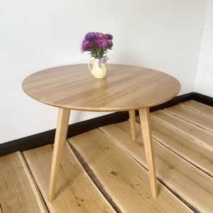 round solid oak wood dining table, large custom kitchen table, modern reclaimed wood table, dining room table.