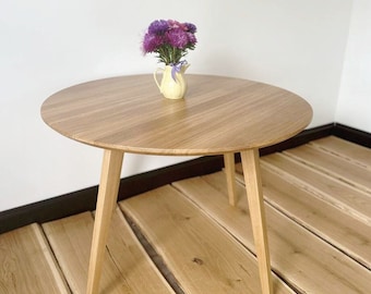 round solid oak wood dining table, large custom kitchen table, modern reclaimed wood table, dining room table.
