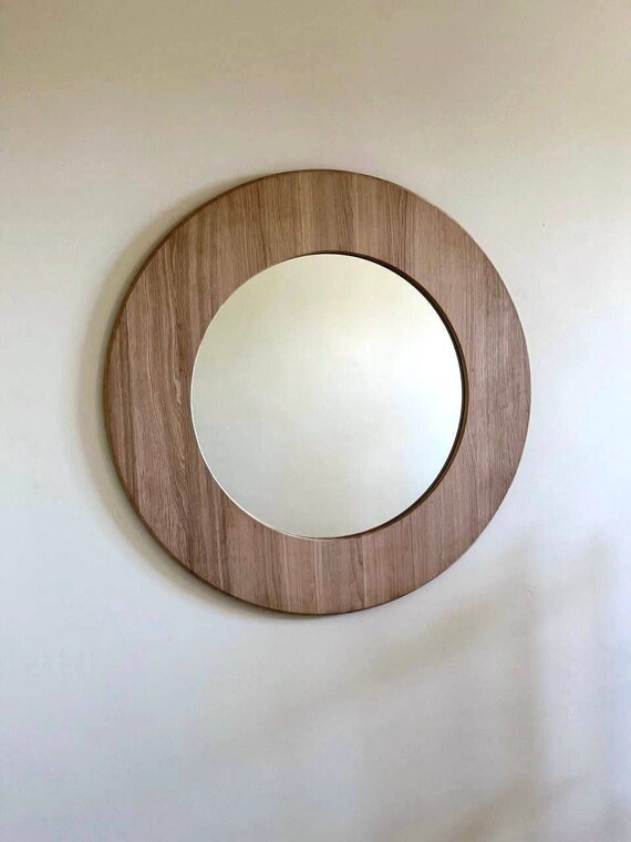 Circle Large Wooden White Oak Mirror Aesthetic Round Mirror Etsy