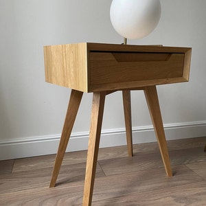 modern nightstand with drawer, solid oak wood 画像 4