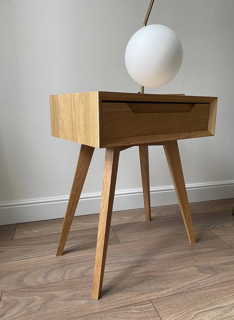 modern nightstand with drawer, solid oak wood image 4