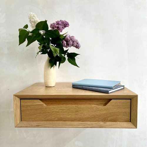 Wall Mounted Nightstand Set of 2 Floating Oak Nightstand With Etsy