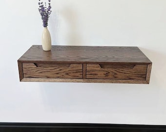 Console Table With Drawers, Solid Oak Wood Floating Entryway Table