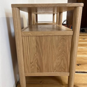 white oak bedside table with drawers and shelf, solid wood nightstand for bedroom or living room, modern side table zdjęcie 5