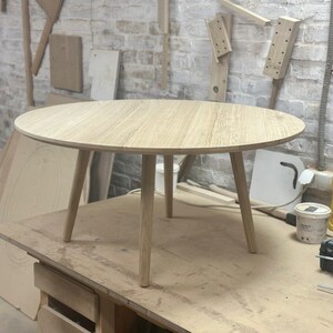large round coffee table, scandinavian solid white oak wood side table, wooden mid century modern table, handmade furniture low circular image 10