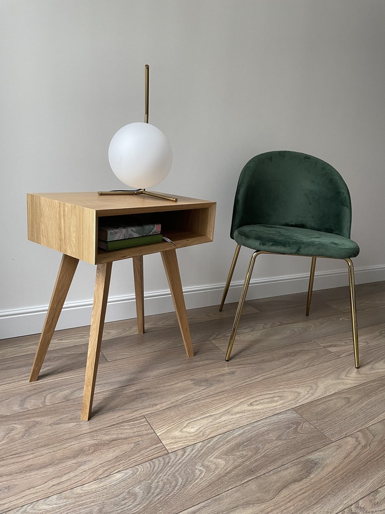 modern nightstand with drawer, solid oak wood image 7