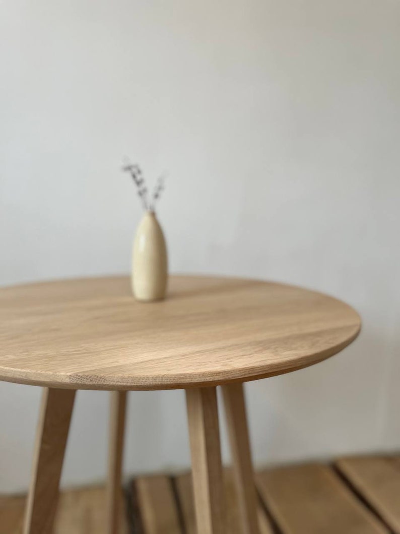 Round Solid Wood White Oak Dining Table Mid Century Large Etsy