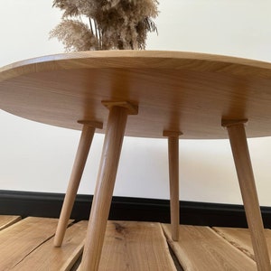 large round coffee table, scandinavian solid white oak wood side table, wooden mid century modern table, handmade furniture low circular image 3