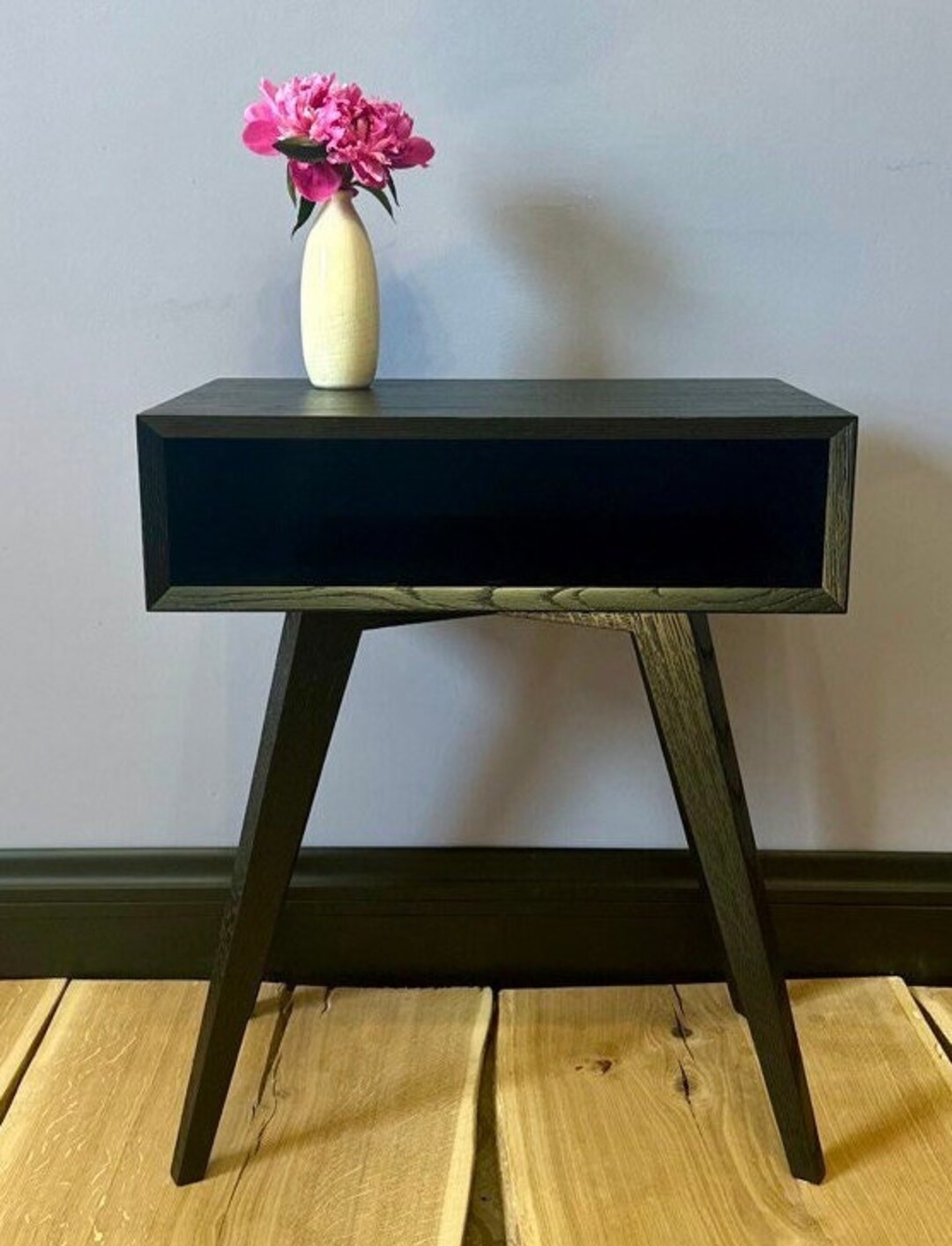 Mid Century Modern Black Nightstand, Oak Bedside Table, Scandinavian ...