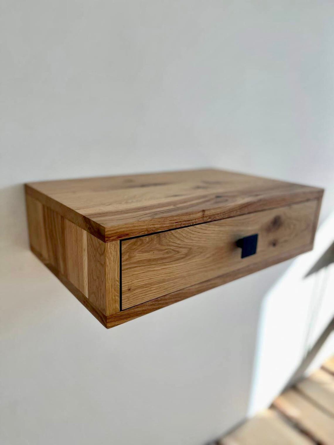 Rustic Floating Nightstand With Drawer White Oak Farmhouse Etsy