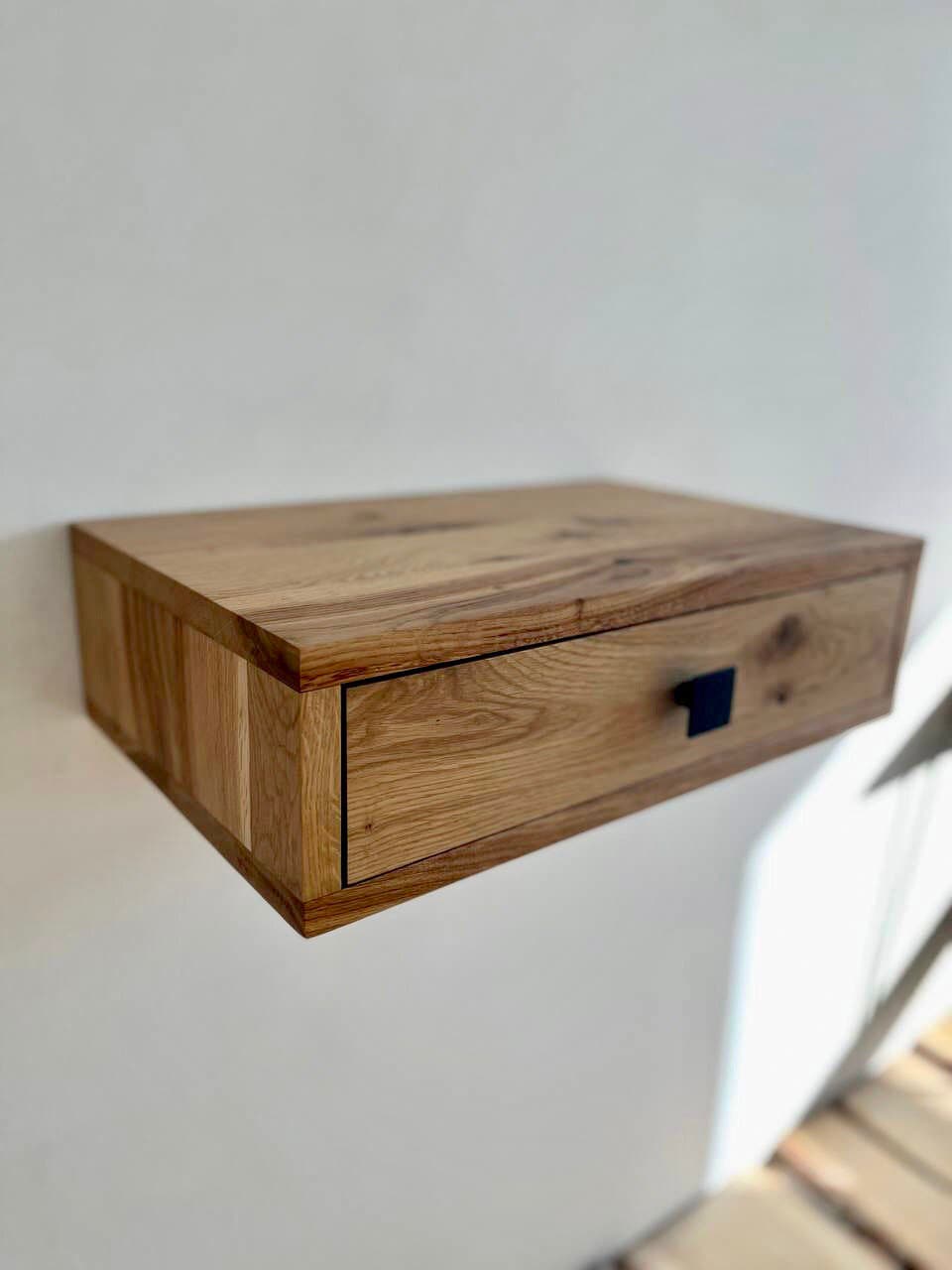 Rustic Floating Nightstand With Drawer White Oak Farmhouse Etsy