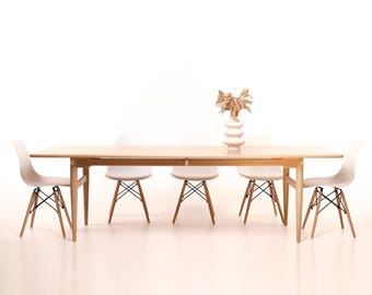 Modern Large Scandinavian Oak Dining Table, Minimal kitchen table, custom wood breakfast table