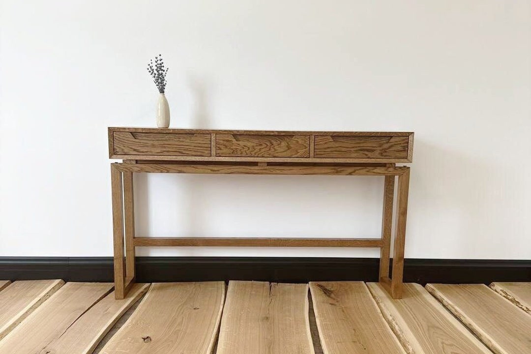 Console Table With Drawers Mid Century,narrow Wooden Handmade Console ...