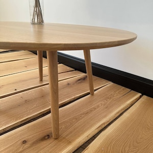 large round coffee table, scandinavian solid white oak wood side table, wooden mid century modern table, handmade furniture low circular image 9