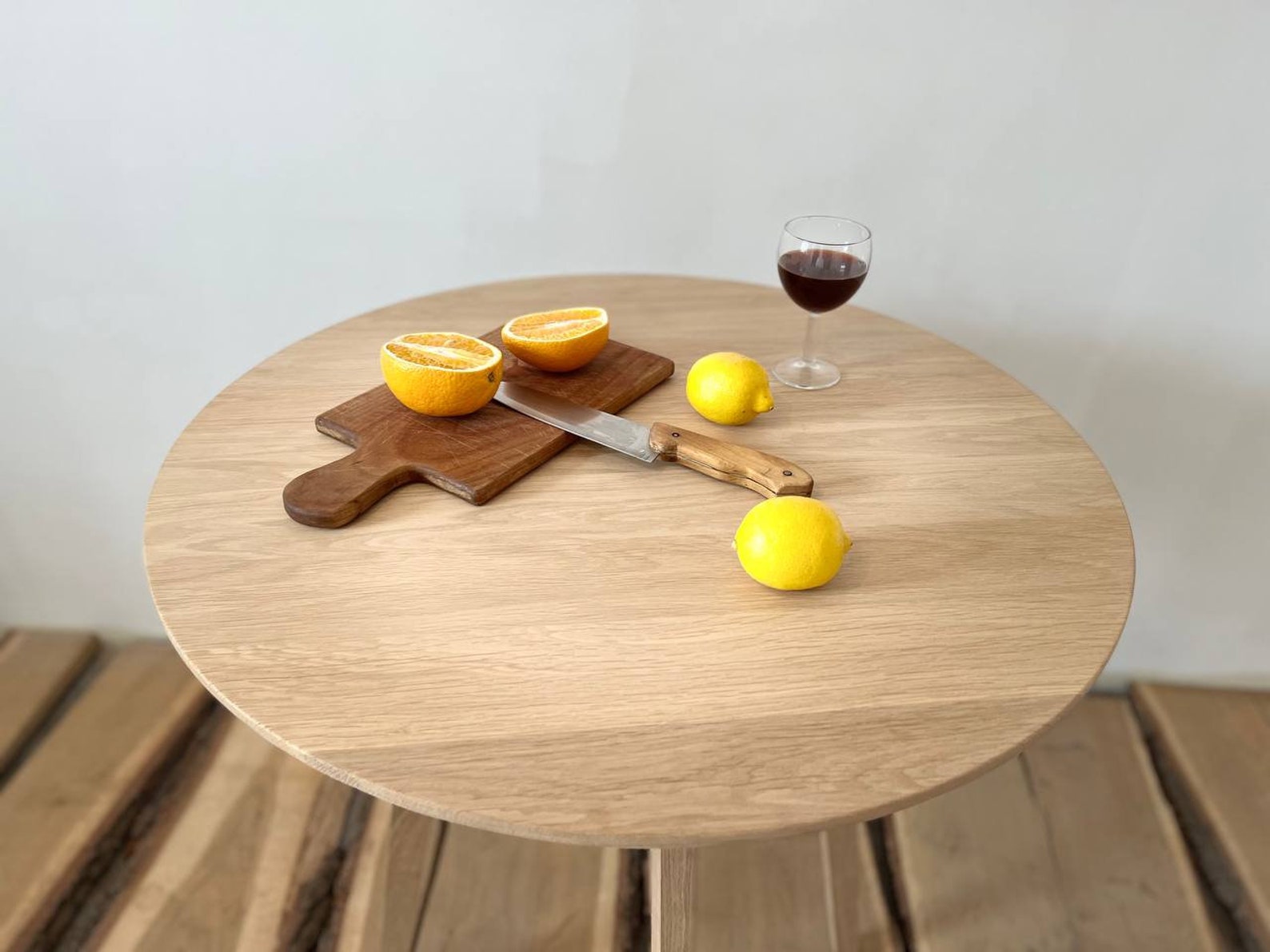 Round Solid Wood White Oak Dining Table Mid Century Large Etsy