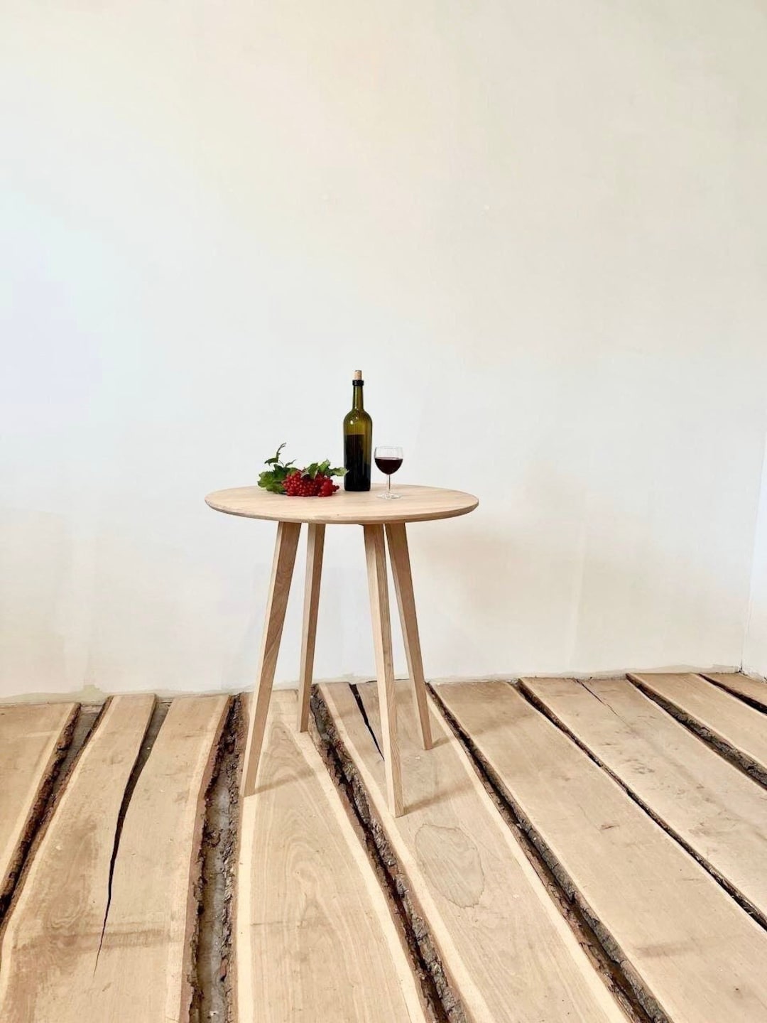 Round Solid Wood White Oak Dining Table Mid Century Large Etsy