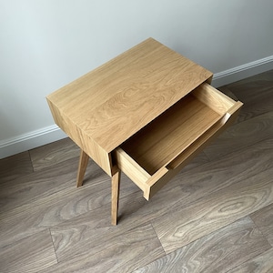 modern nightstand with drawer, solid oak wood 画像 5