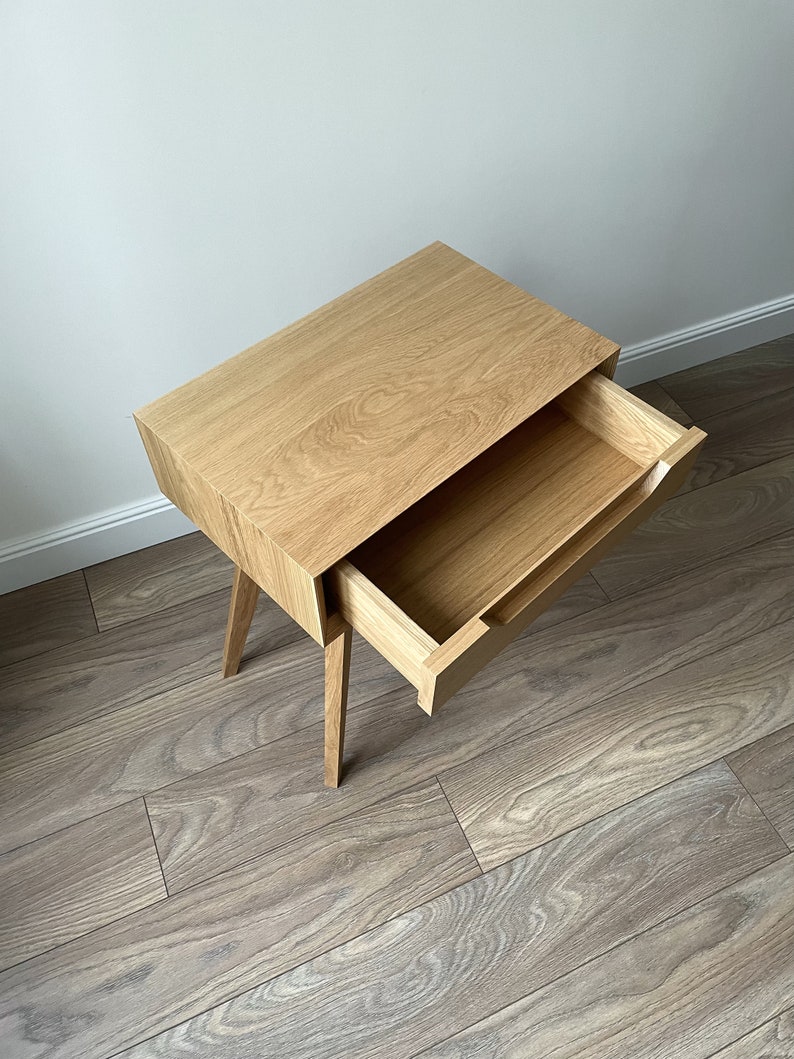 modern nightstand with drawer, solid oak wood image 5