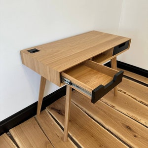 wood desk with drawers, small office desk, handmade cstom furniture, solid oak modern desk, writing work table image 4