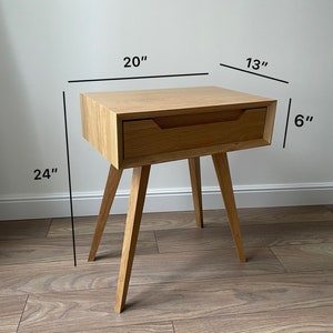 modern nightstand with drawer, solid oak wood image 3