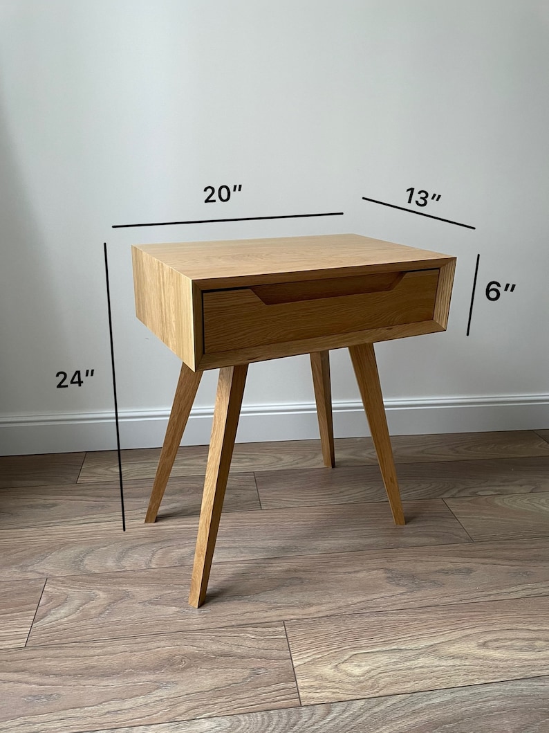 modern nightstand with drawer, solid oak wood 画像 3