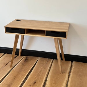 wood desk with drawers, small office desk, handmade cstom furniture, solid oak modern desk, writing work table image 5