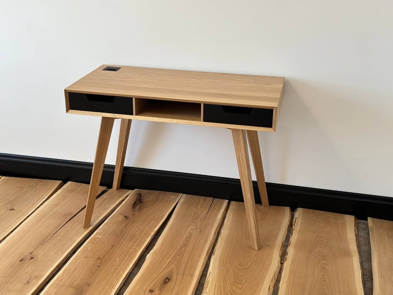 wood desk with drawers, small office desk, handmade cstom furniture, solid oak modern desk, writing work table image 5