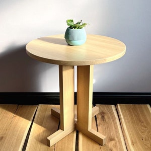 Small custom kitchen table, handmade natural solid wood oak dining table, modern wooden round dining table.