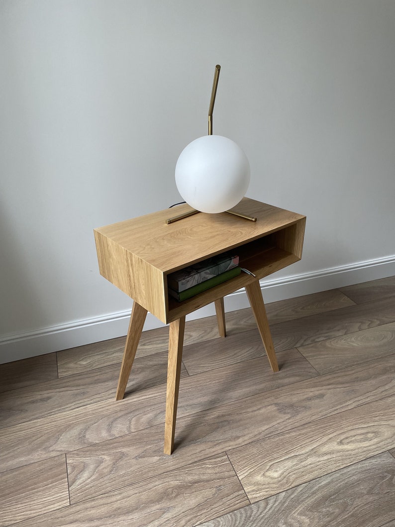 modern nightstand with drawer, solid oak wood 画像 9