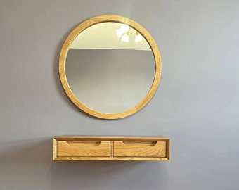 round decorative wall mirror,modern wall mirror wood,round wooden entryway mirror,minimalist living room mirror,scandinavian bathroom mirror