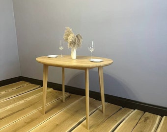 Oval small dining table,narrow dining table mid century modern,solid wood table breakfast table,modern accent oak room table.