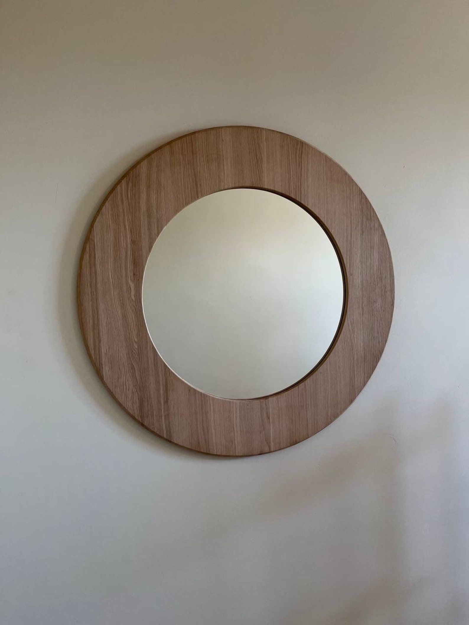 Circle Large Wooden White Oak Mirror Aesthetic Round Mirror Etsy