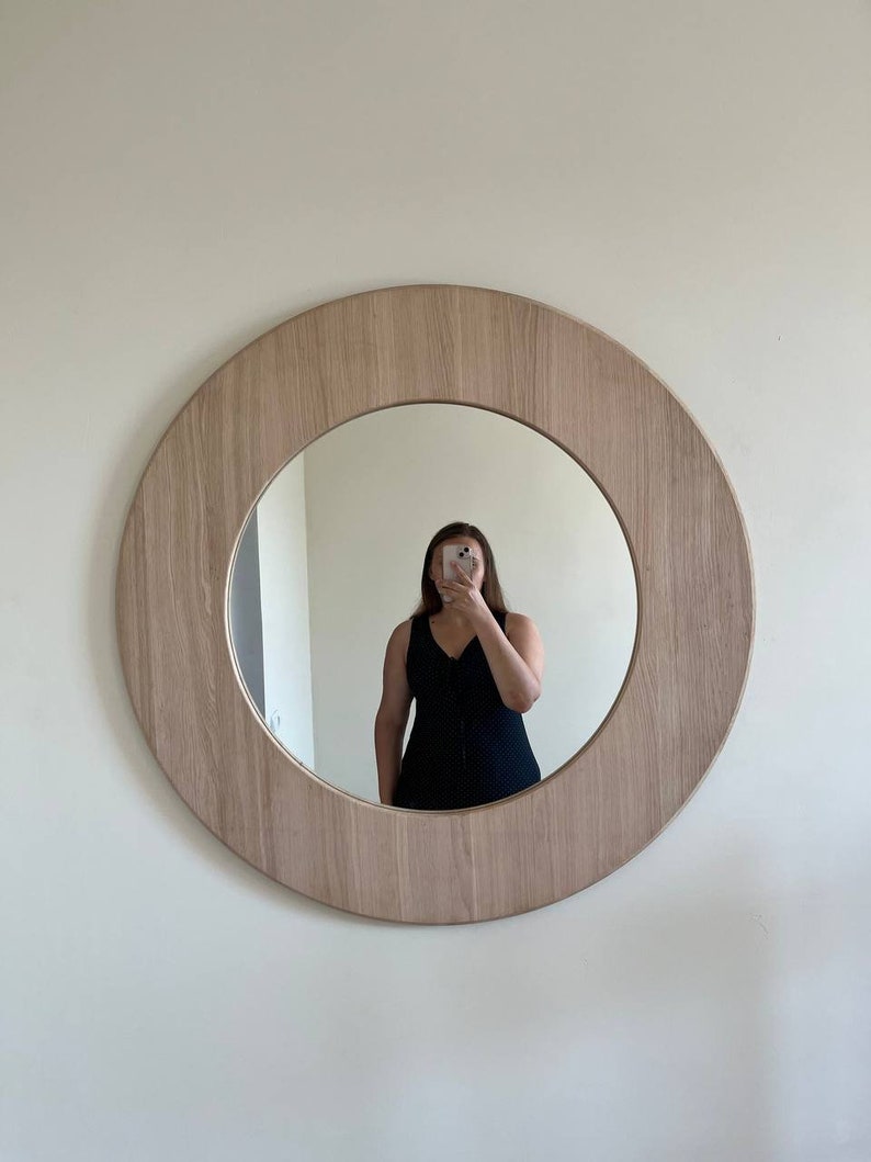 Circle Large Wooden White Oak Mirror Aesthetic Round Mirror Etsy