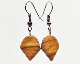 wooden jewelry hand-carved wooden earrings handmade from upcycled olive wood Olive wooden earrings