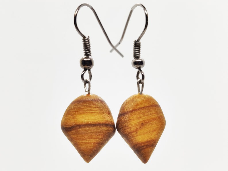 wooden jewelry hand-carved wooden earrings handmade from upcycled olive wood Olive wooden earrings