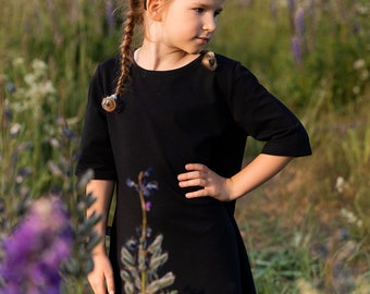 Black dress for girls with fringes eliments for winter or cold summer days