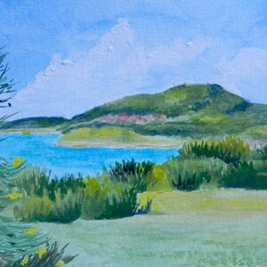 Original landscape painting in watercolor-gouache of Vedura Sicily Italy