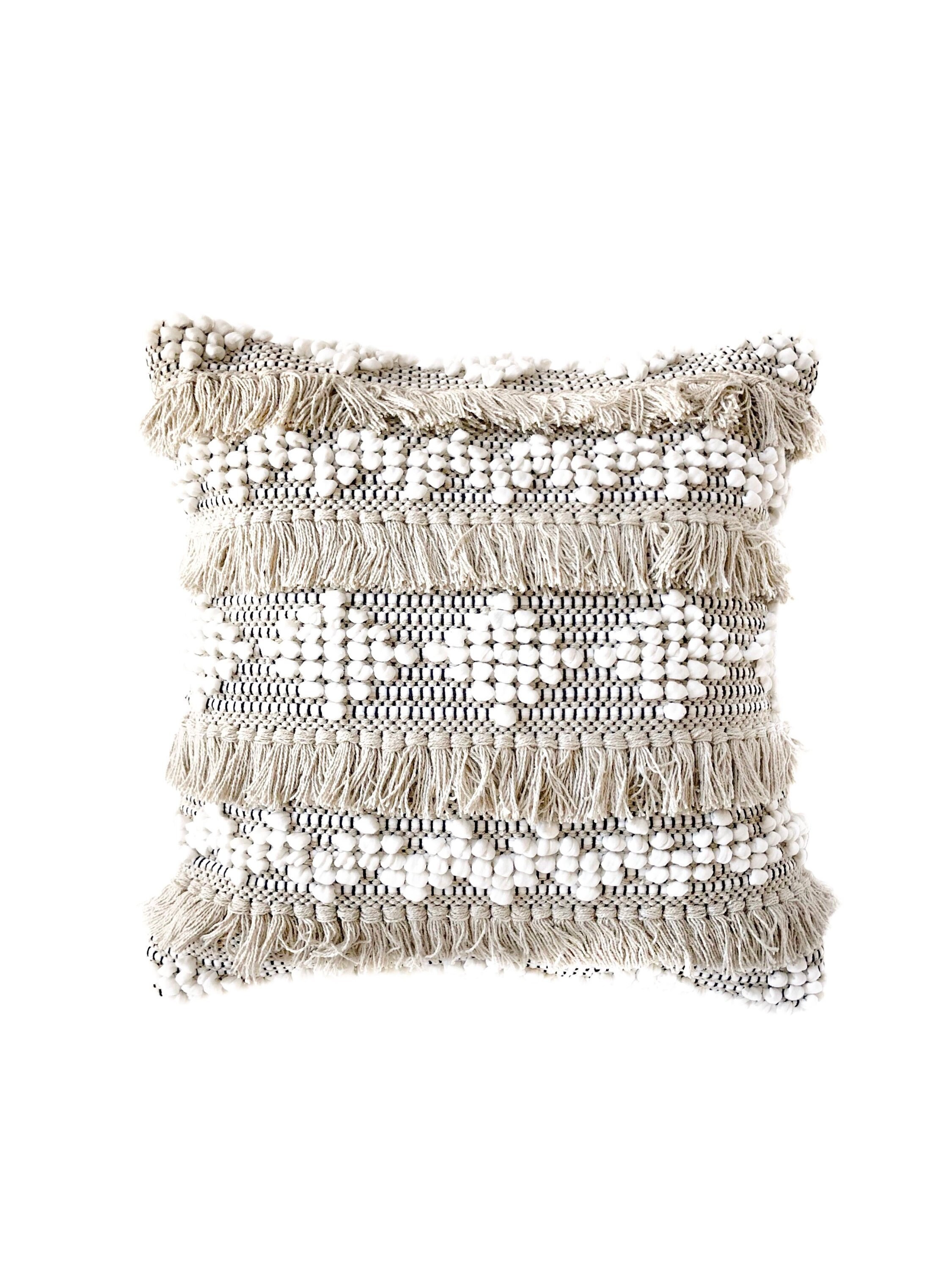 Bohemian Fringe Pillow Textured Bohemian Pillow Beige Boho Etsy