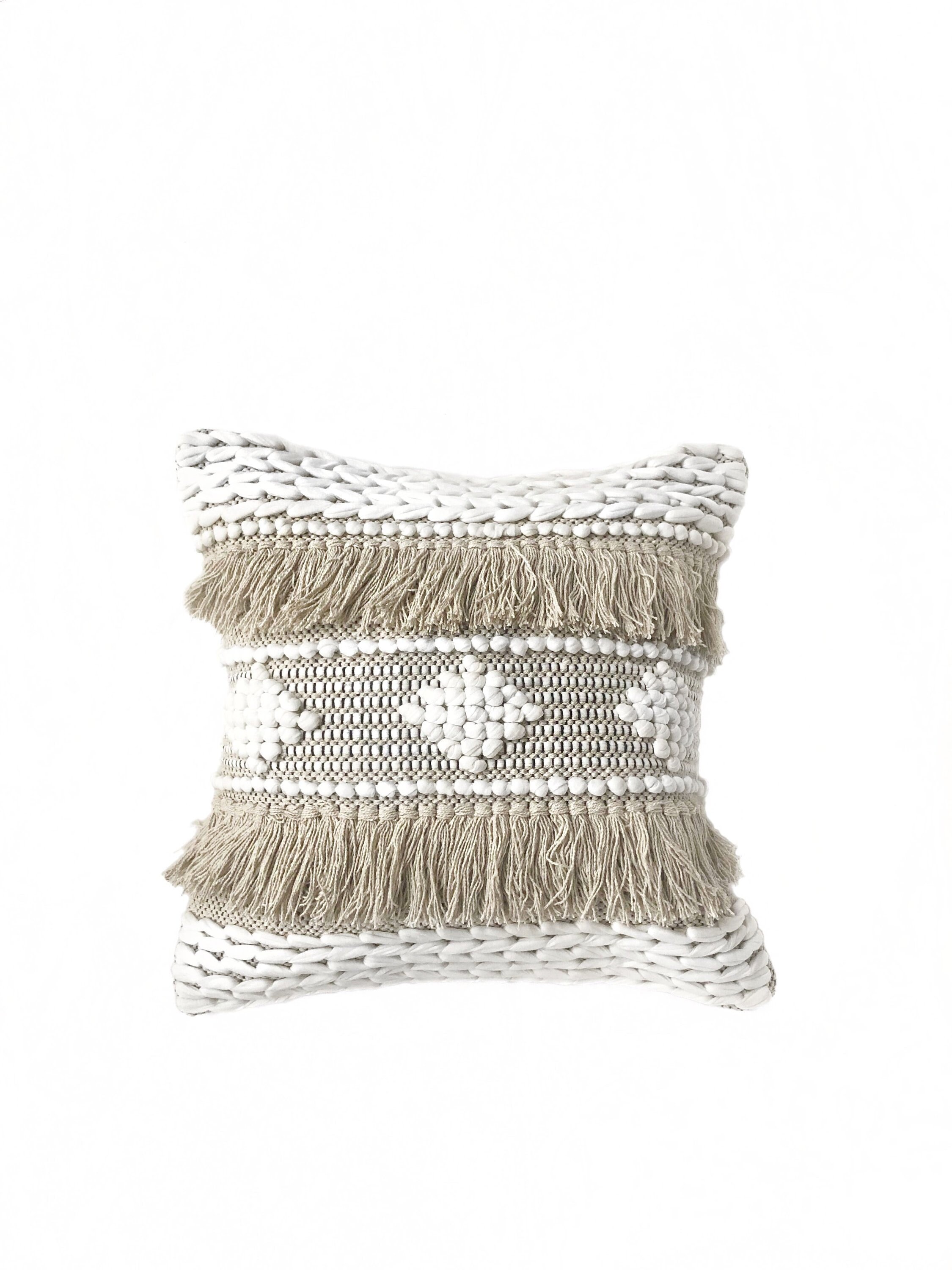 Bohemian Fringe Pillow Textured Bohemian Pillow Beige Boho Etsy
