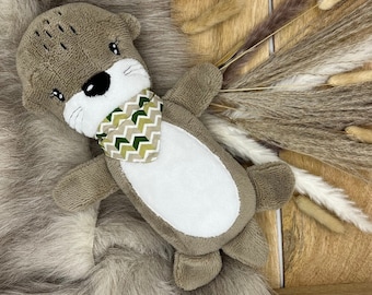 personalisierbarer Otter mit Halstuch, Frottee braun / weiß, ca. 32x21x7cm