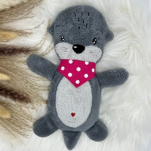 Otter heat cushion with washable cover, customizable, terry cloth gray / silver, approx. 29x20x5cm