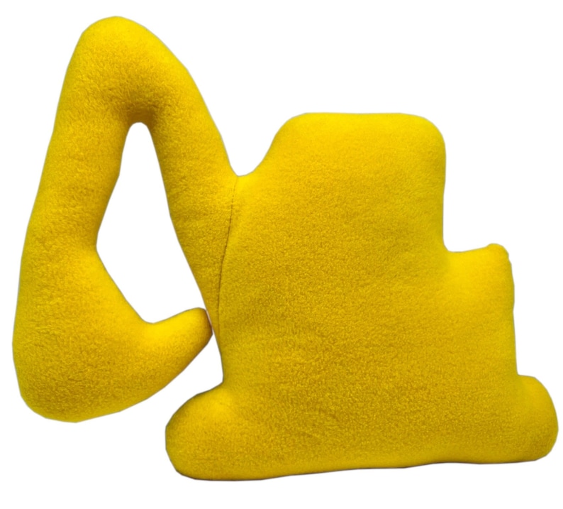 Cuddly pillow excavator, customizable, yellow fleece, approx. 42x33x13cm ohne Name