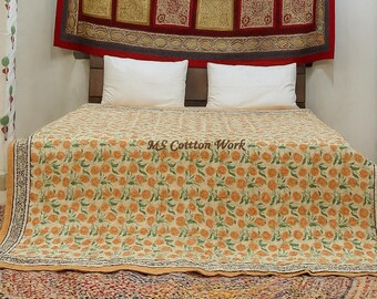 Hand Block Printed Cotton Quilt: Lightweight Indian Bedding, Reversible Comforter