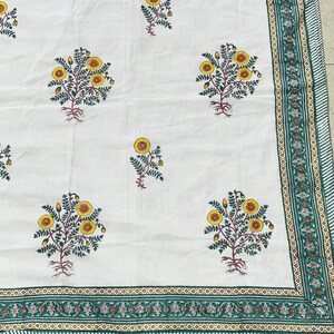 Handmade Floral Block Print Cotton Quilt: Reversible Indian Razai Throw