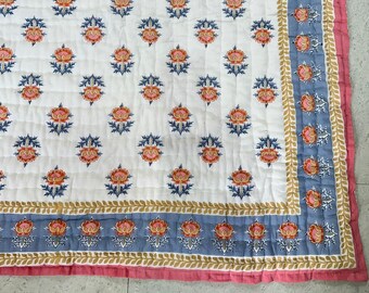Hand Block Print Cotton Quilt: Artisan Hand Stitched Bedding